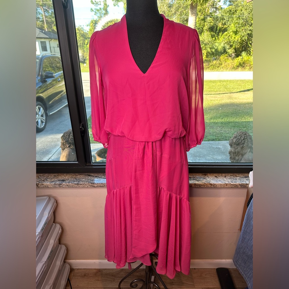 Just Taylor Elegant Pink/Magneta V-Neck Hi-Low Tiered Sundress Dress Size 10